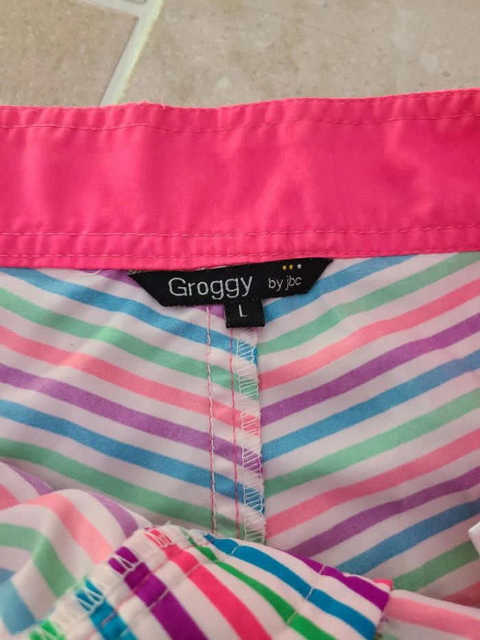 Short de bain rose à rayures • taille L - photo numéro 2