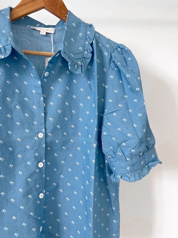 🌟 Chemise sans manches bleu et blanche motifs palmiers - photo numéro 7