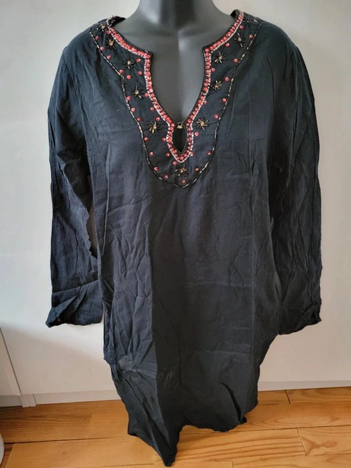 Robe Tunique type orientale noire XL 42 strass perles bijou