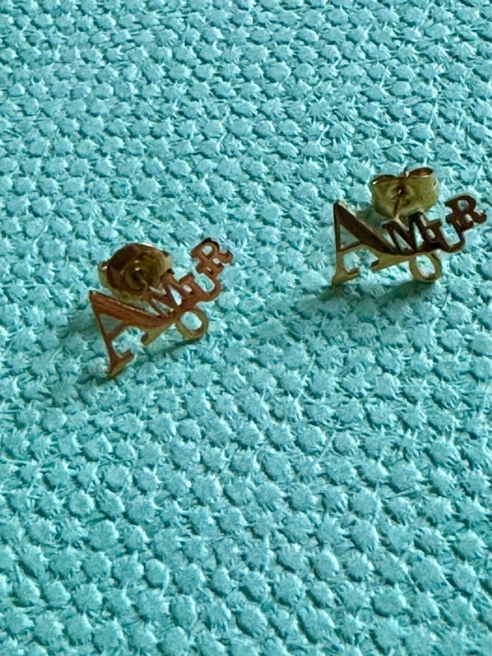 Paire de boucles d’oreilles Amour acier inoxydable or neuve - photo numéro 5