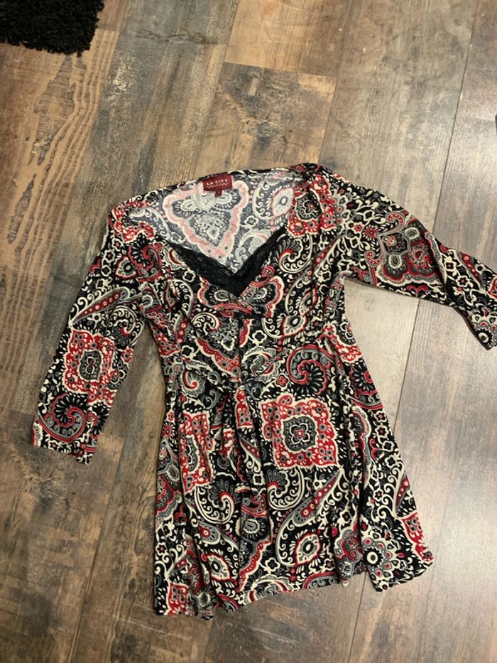 Blouse 3/4 manches motif vintage