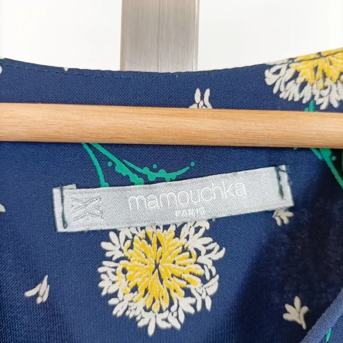 Blouse bleue à fleurs Mamouchka – imprimé pissenlits, manches longues, taille M A1067 - photo numéro 7