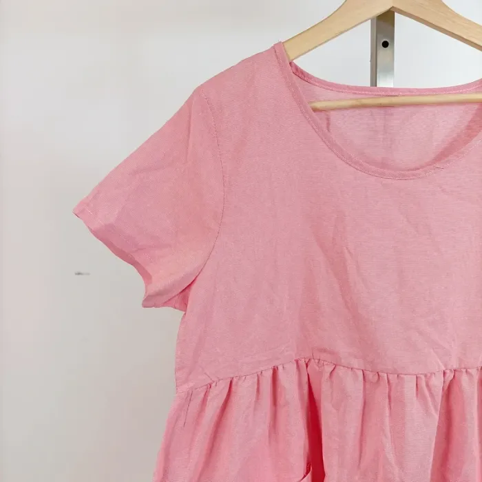 Robe rose à rayures fines coupe babydoll manches courtes col rond taille 2XL A878 - photo numéro 3