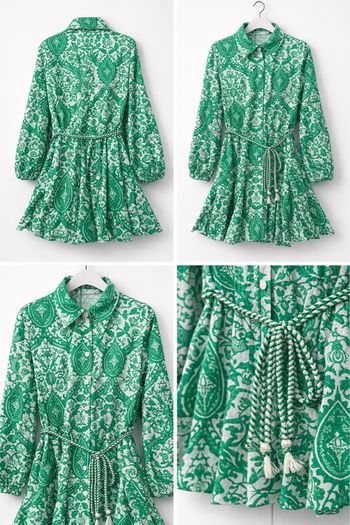 Robe chemise verte imprimée – style bohème chic 🌿