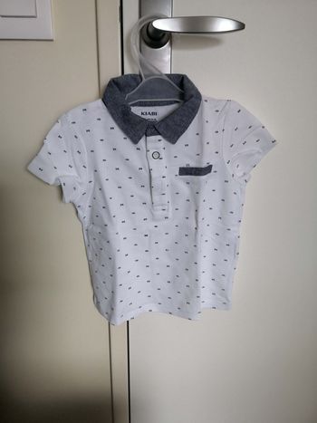 Polo en coton piqué (Blanc, col Bleu) 12 mois (74 cm) Kiabi