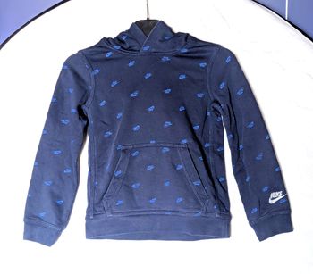 Sweat Nike Bleu Foncé Capuche Petits Logos Marque Vêtement Tendance Mode Enfants