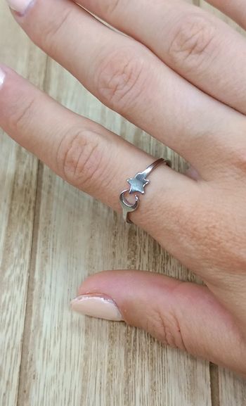 Bague acier inoxydable lune et étoile argenté
