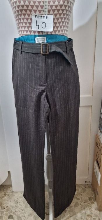 Pantalon, marron à fines rayures turquoise, en très très bon état, en polyester &viscose