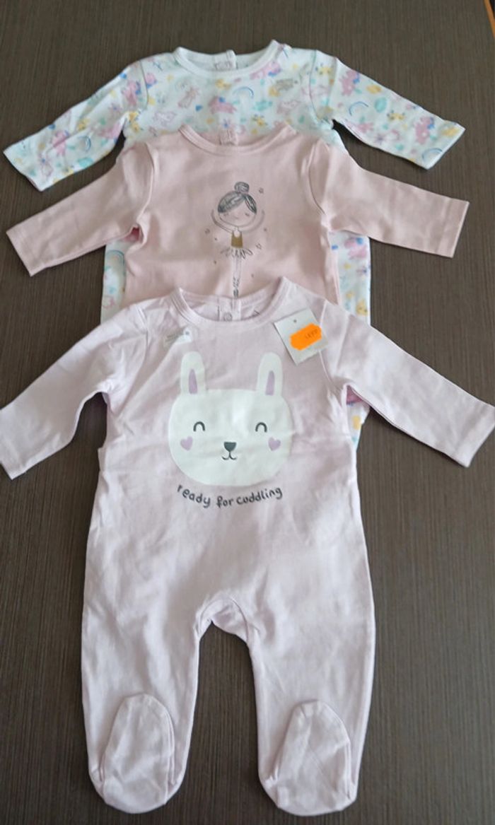 Lot de 3 pyjamas fille en coton tex baby 1 mois