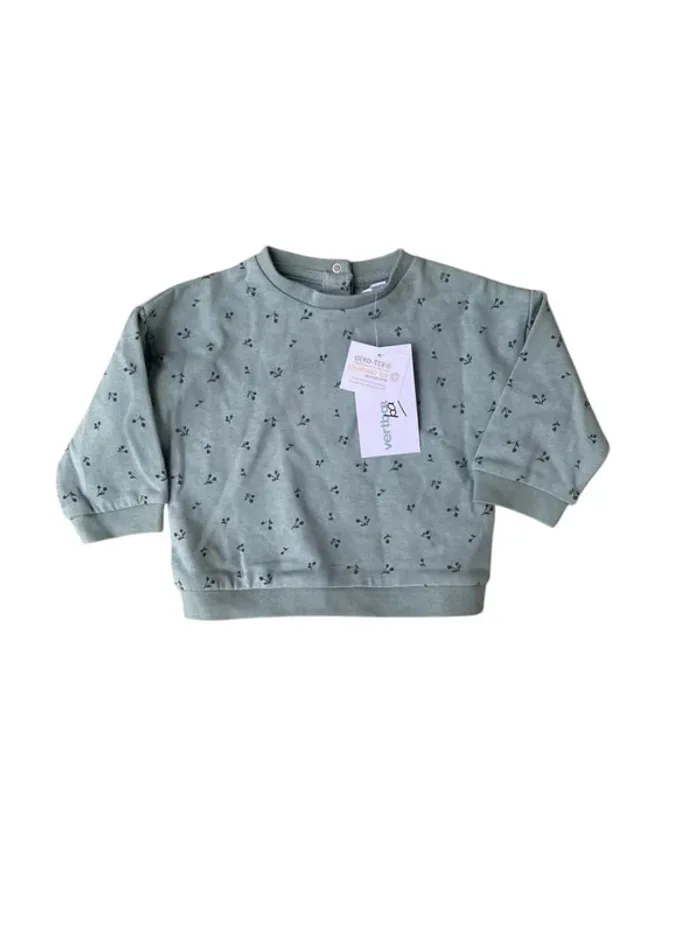 Sweat fin vert avec motif cerises 9 mois Vertbaudet neuf avec étiquette