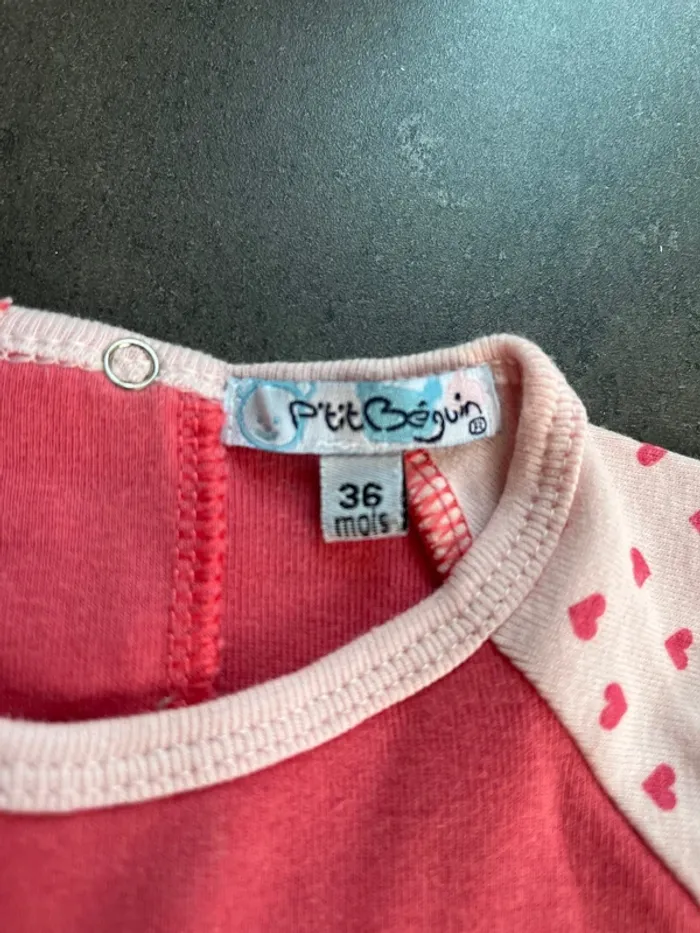 Haut pyjama rose 36 mois fille Ptit Béguin - photo numéro 3