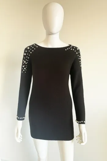 Pull mi long à motif perle dos nu taille s-36