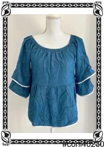 Blouse Manches Longues Bleue avec Volants 🌊 Taille 36