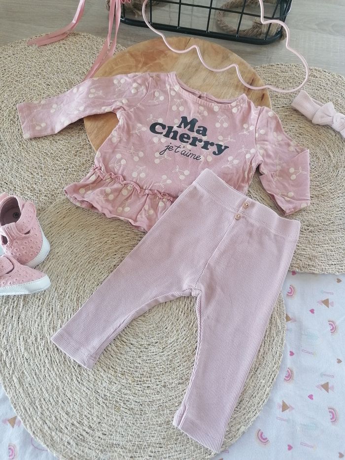 Ensemble blouse ma cherry cerise legging cotelé printemps - photo numéro 3
