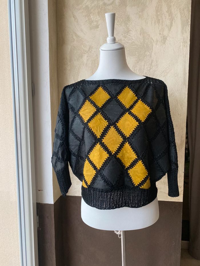Pull court patchwork en cuir vintage TU - photo numéro 7