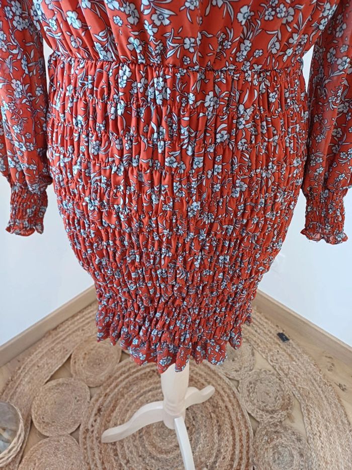 Robe Fleurie smockée couleur rouille/brique Jus de Pom taille S 36 - photo numéro 3