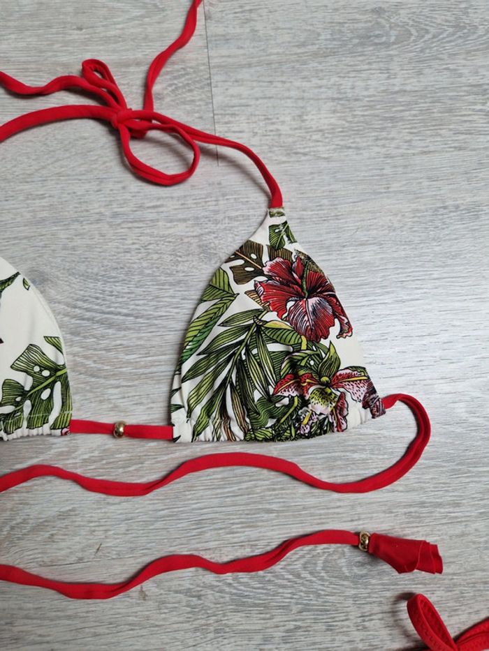 Maillot de bain bikini 2 pièces Etam fleurs tropicales étiquette de taille coupée convient à un 34 - photo numéro 2