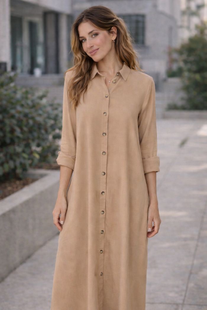 Robe longue chemise ETAM beige Vermelle Beach neuve XS - photo numéro 1