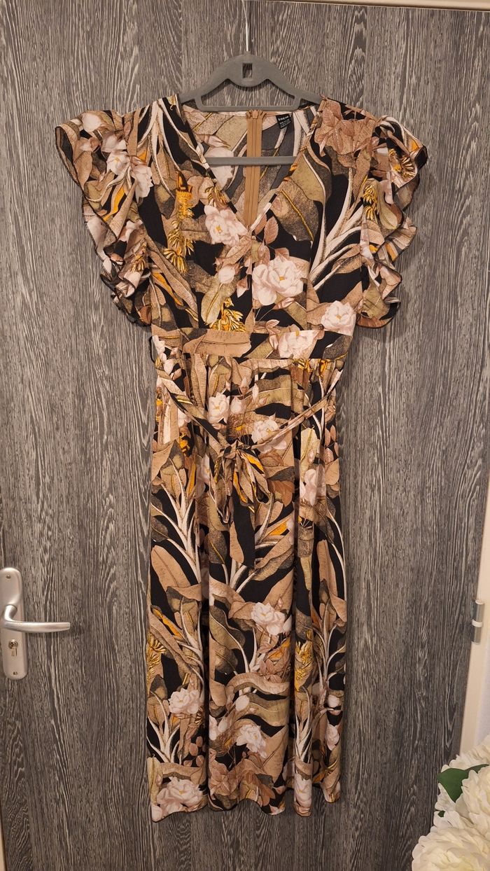 Robe longue manches courtes froufrou imprimé fleuri