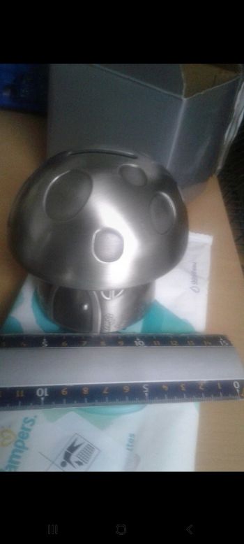 Tirelire champignon argenté  fer blanc métal de qualité