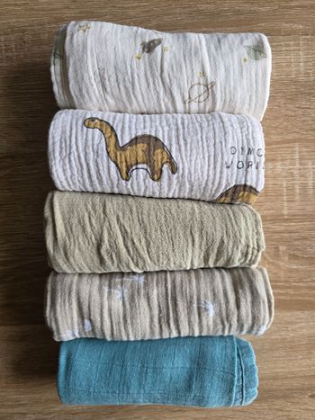 Lot de 5 langes thème dinosaures espace/planètes palmier