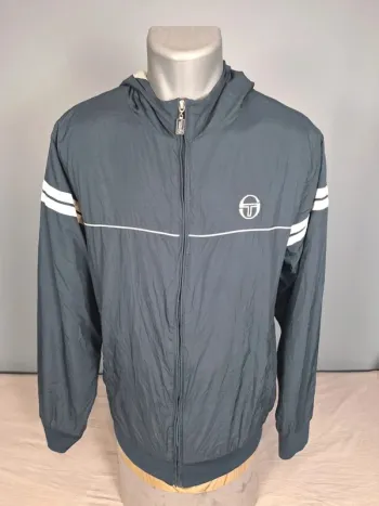 Veste vintage Sergio Tacchini – coupe-vent doublé capuche – bleu marine (619)