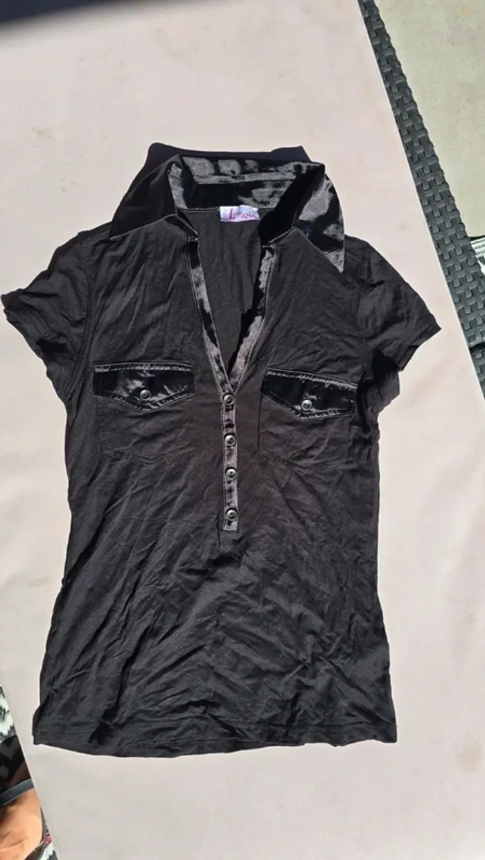 Polo col satiné loana taille 1 s 34 36 noir