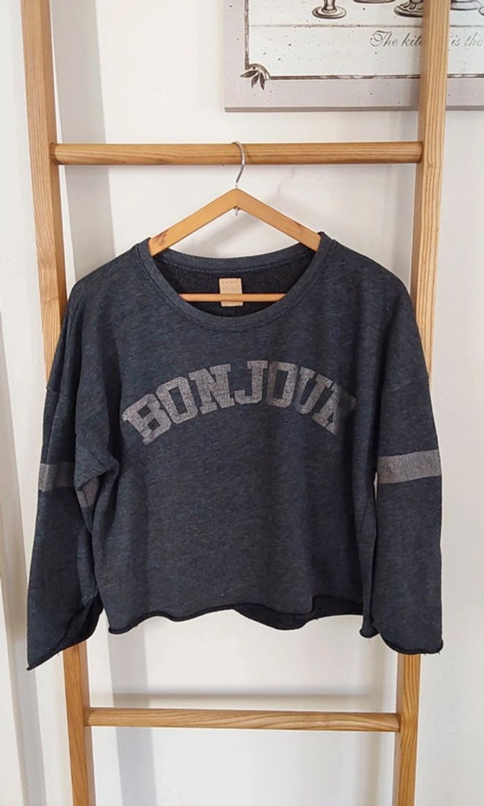 Sweat overside crop croc moderne noir et argenté Zara Trafaluc T 38 - photo numéro 2