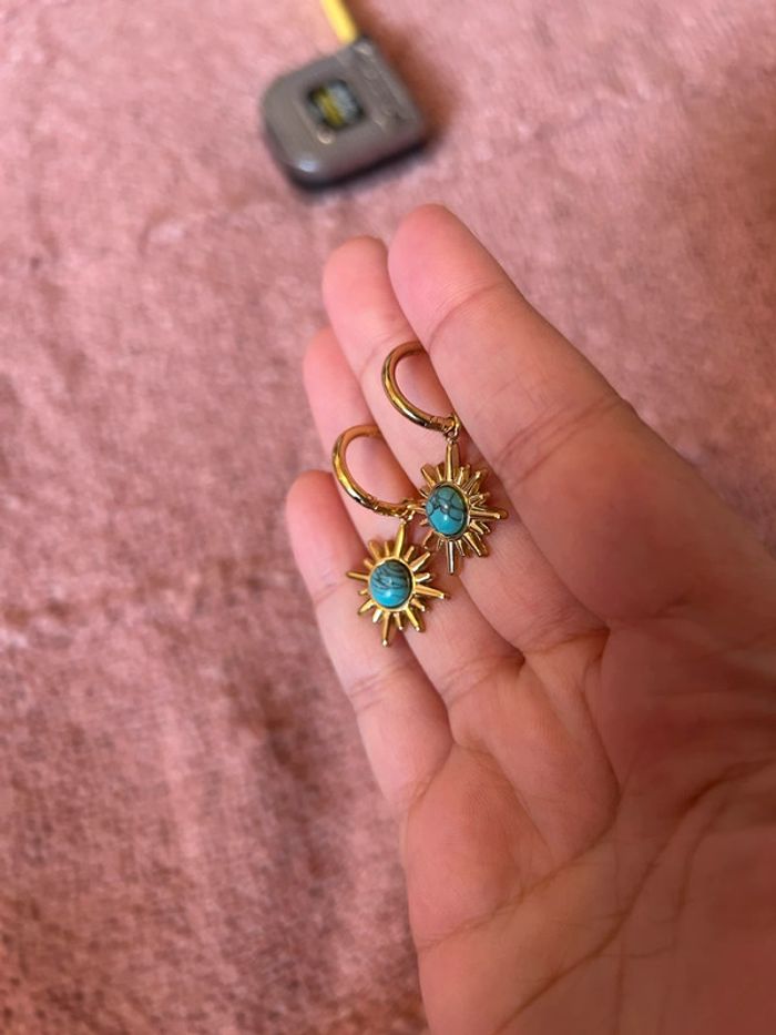 Boucles d’oreilles soleil bleu marbré - photo numéro 6