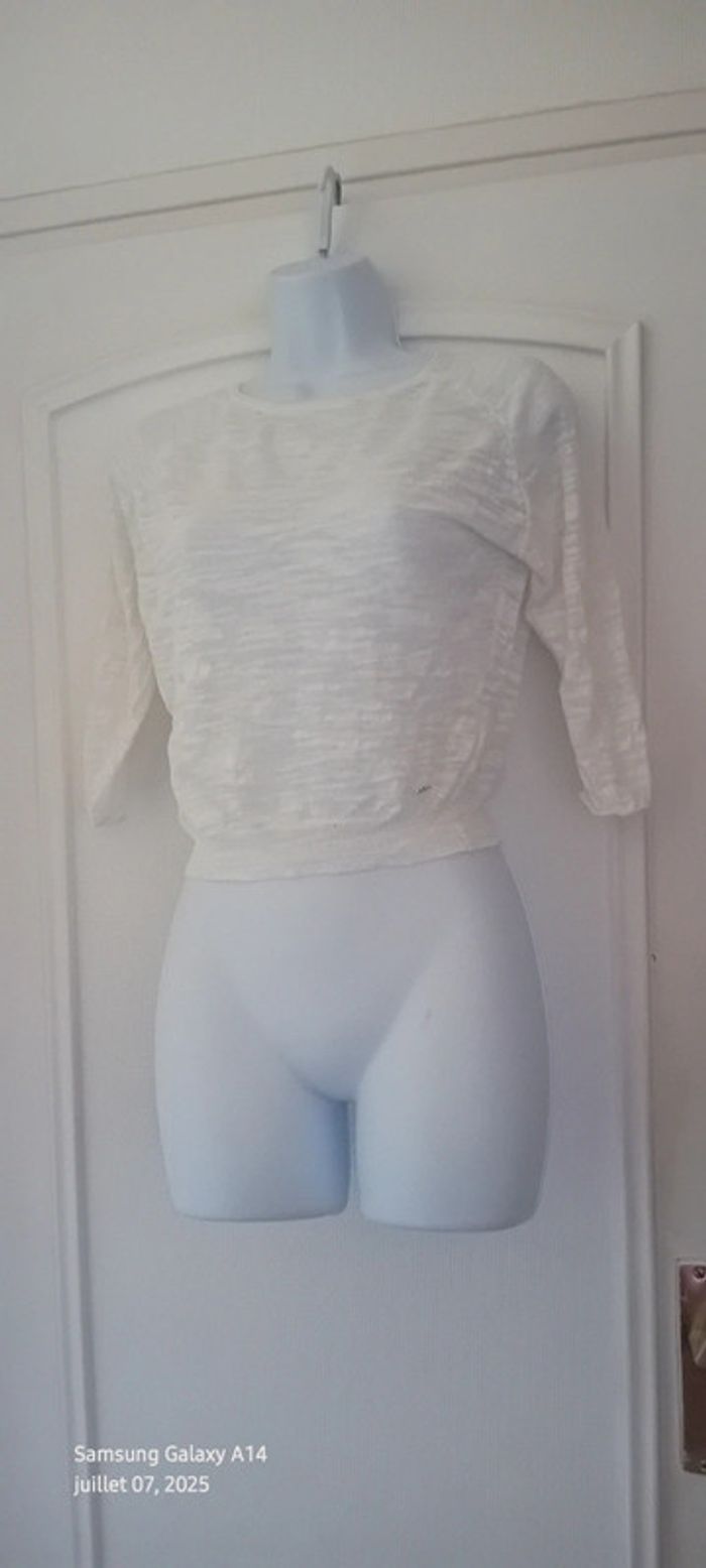 Pull court léger manches 3/4 forme trapèze blanc femme XS kocca - photo numéro 13