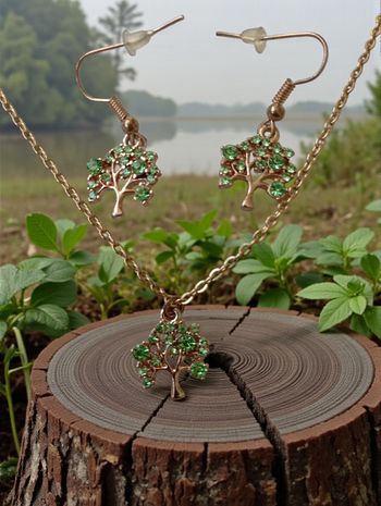 Parure Arbre de Vie Doré – Strass Verts