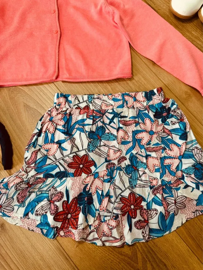 Taille 5 ans tenue 3 pièces fille TAO Divers rose fluo bleu * papillon fleurs * 🌹 - photo numéro 3