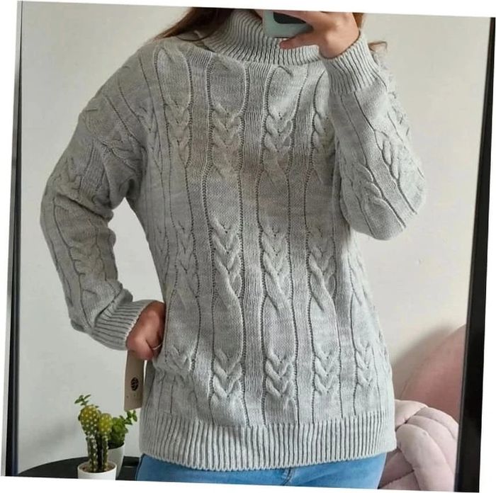 Pull col roulé en maille gris clair