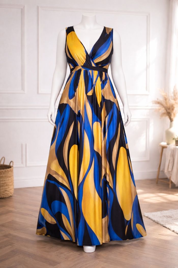 Robe longue audacieuse art déco multicolore Femme Taille 54 marque Boohoo 💍 - photo numéro 5
