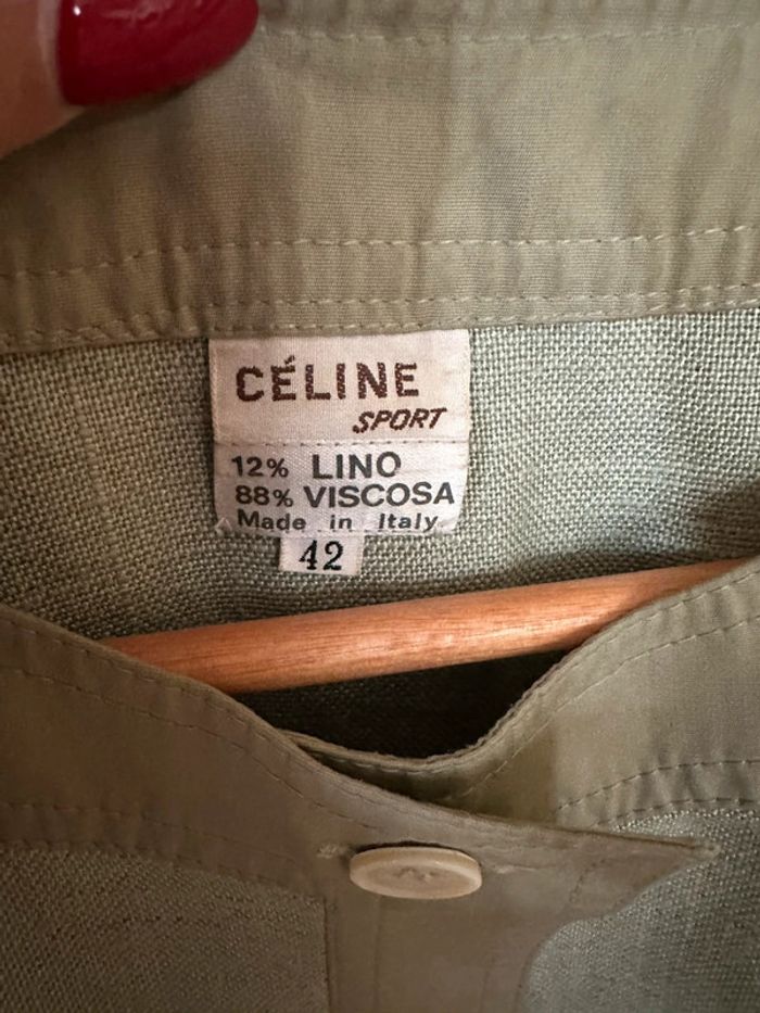Robe vintage Celine 42 lin verte kaki - photo numéro 3