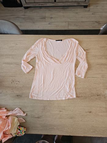 Blouse rose clair, cache coeur, manches 3/4, Kiabi, M, peu mis