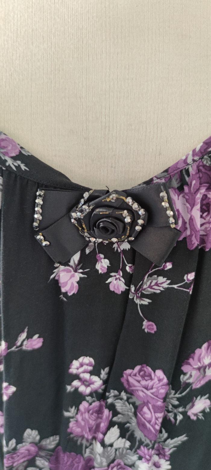 Blouse Armand Thiery fleurie noir violet taille 38 viscose très bon état - photo numéro 4