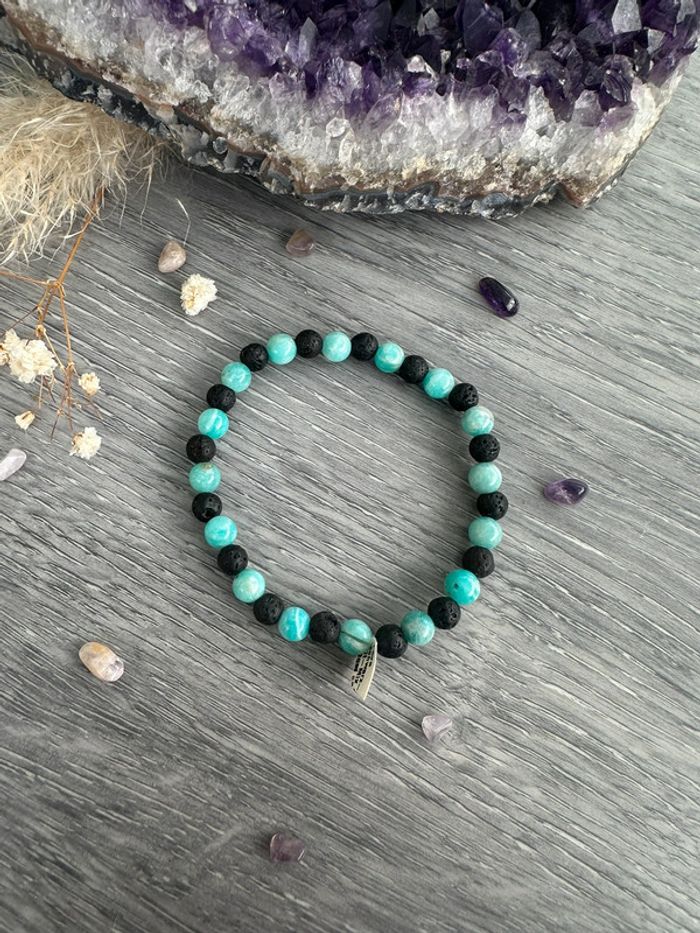 Bracelet en pierre de lave véritable et Amazonite d’Afrique du Sud - Pierre véritable