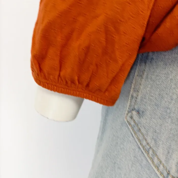 T-shirt manches longues col large v orange (A1004) - photo numéro 2
