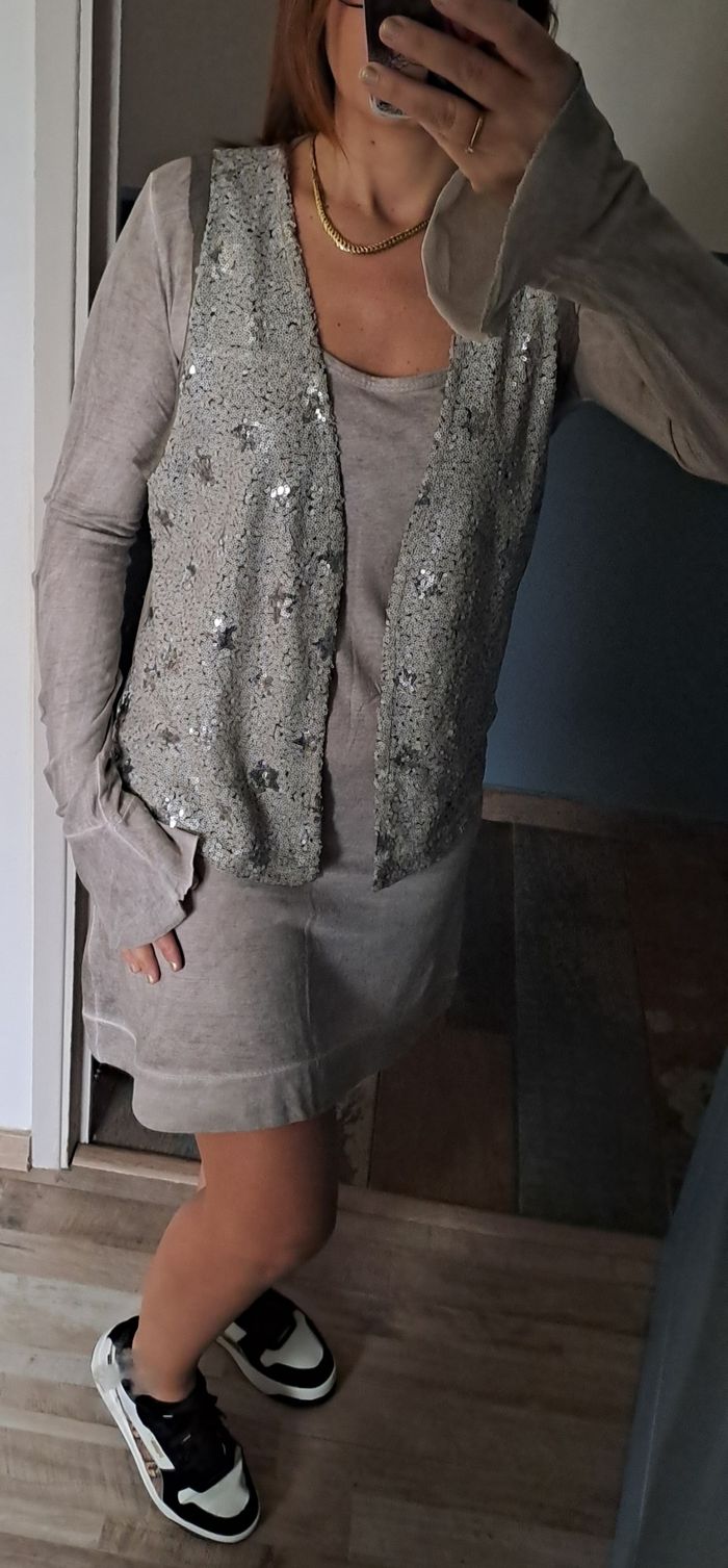 Tunique et veston femmes colorie taupe Made In Intaly taille unique - photo numéro 3