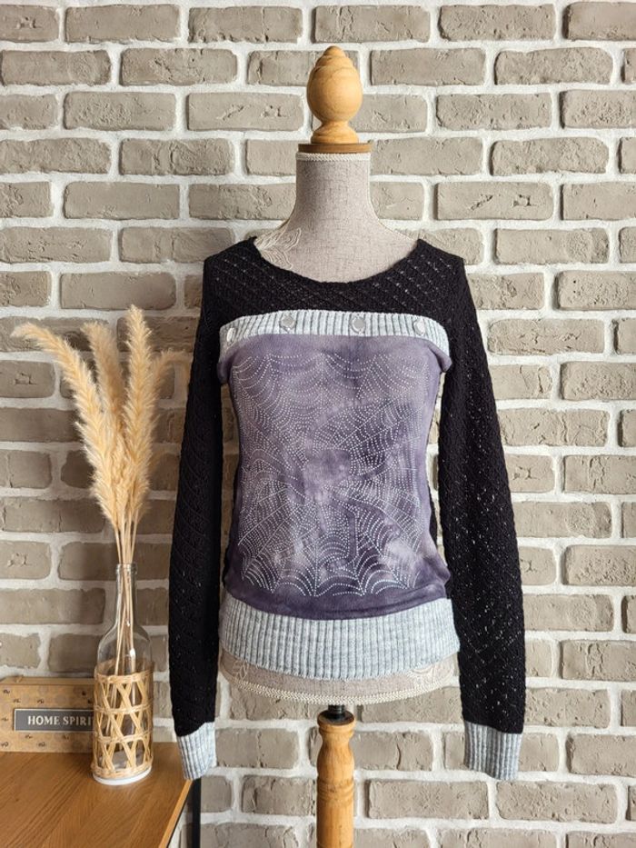 Pull vintage maille crochet et strass