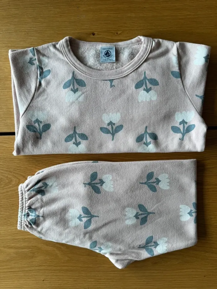 Pyjama 2 pièces ML en molleton rose pâle et fleurs grises/blanches - Taille 4 Ans - photo numéro 15