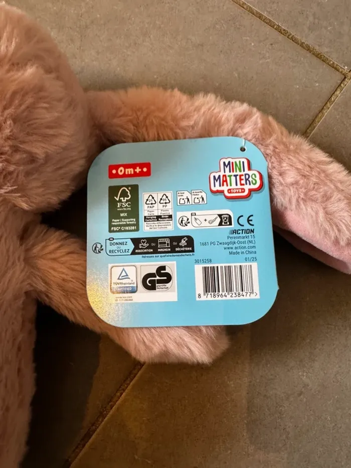 Peluche lapin - Action / Mini Matters Toys - 40cm * 20cm - Rose & Noir - Neuf avec étiquette - photo numéro 3