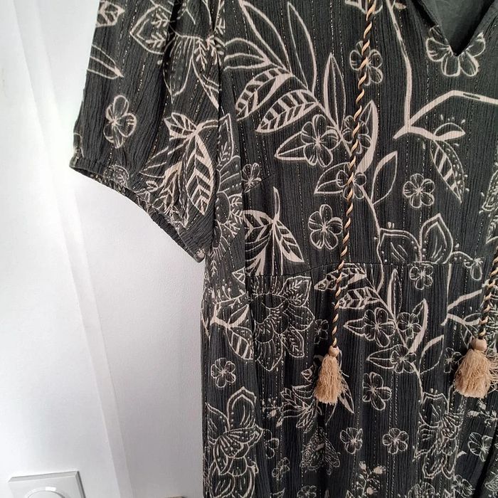 Robe longue bohème volantée crépon fils dorés - photo numéro 3