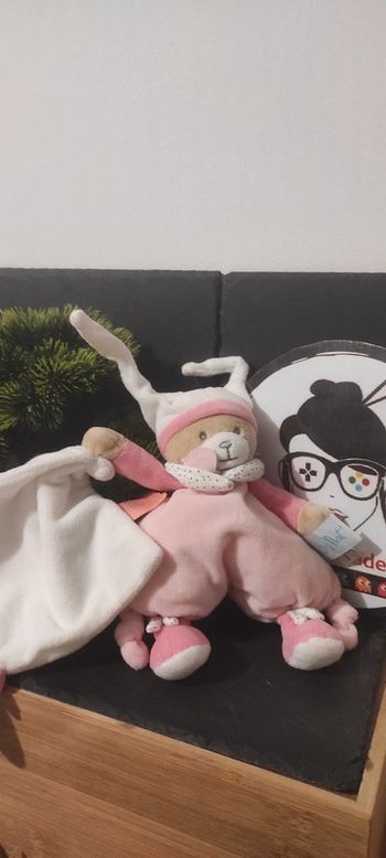 Brioche et polochon ours Doudou mouchoir rose bonnet Bn0341 Pois Point Noir