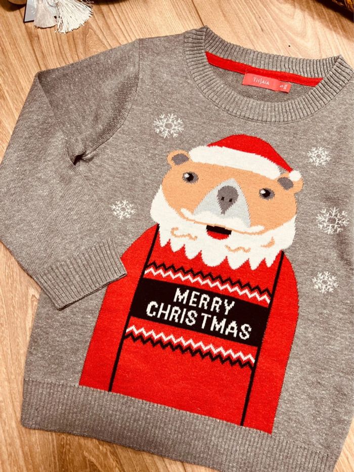 Taille 5 ans pull de Noël garçon Tissaia gris * ours * 💙 - photo numéro 2