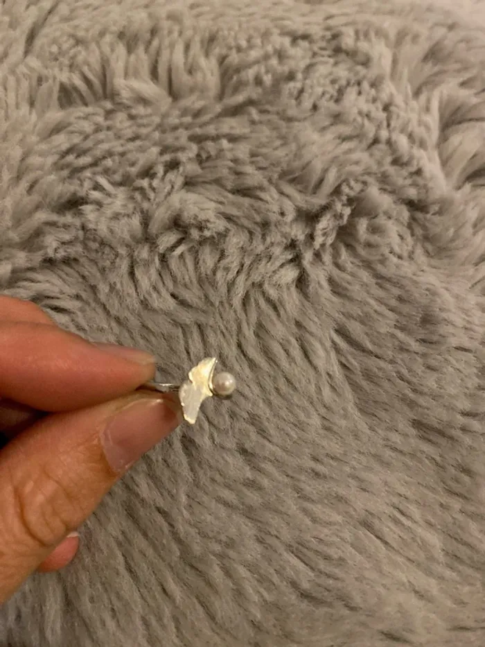 Bague argent Gingko et perle - Taille 52