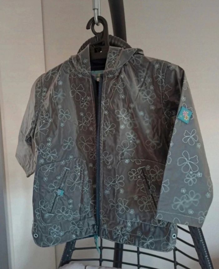 Imperméable à capuche gris et bleu avec fleurs Liberty - photo numéro 5