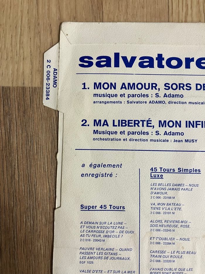 Vinyle 45 tours-Adamo-Mon amour, sors de chez toi - photo numéro 4