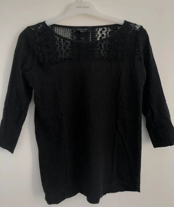 Blouse noire 3/4 détail dentelle Primark taille XS